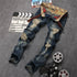 Frayed Mid Waist Jeans Men's Ripped Jeans Casual Straight Pants